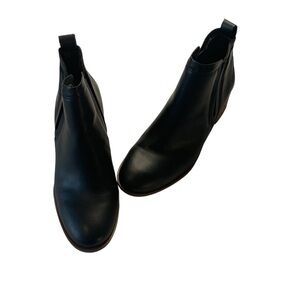 Korks Stacked Heel Leather Tea Black Ankle Bootie Shoes Womens Size 6M